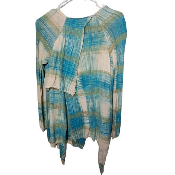 Anthropologie Sparrow Revolution Blue Green Open Front Cascade Cardigan Medium - Picture 2 of 4